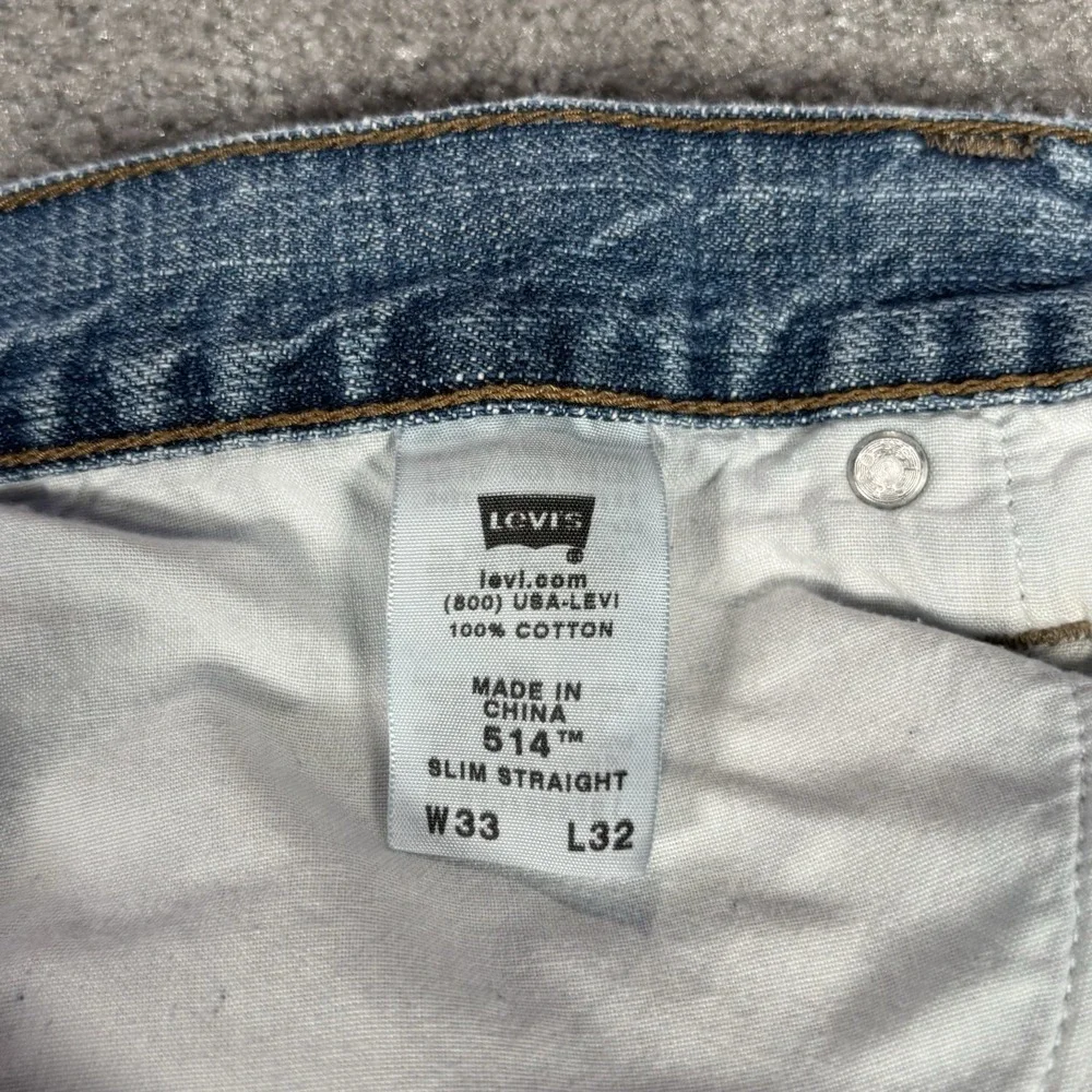 Levis 514 Jeans Mens 33x32 Slim Straight Fit Light Wash Blue Denim Cotton Y2K